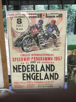 Lot 2037 - Original Groot International Speedway 1957 poster, mounted in glazed frame, 71 x 50.5cm overall.