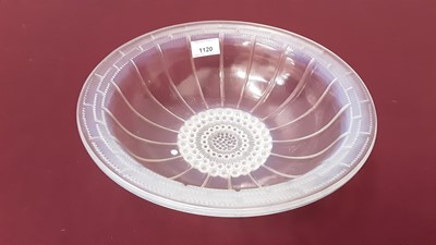 Lot 1120 - Rene Lalique opalescent glass bowl, signed R Lalique, France, 30cm diameter