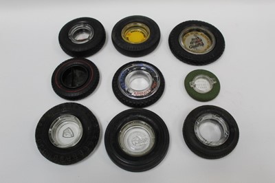 Lot 2041 - Collection of vintage promotional / advertising ashtrays in the form of tyres, various names including Bridgestone and Goodyear (1 box)