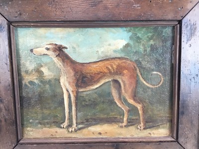 Lot 191 - English School, oil on panel - a greyhound, 15.5cm x 21cm, framed