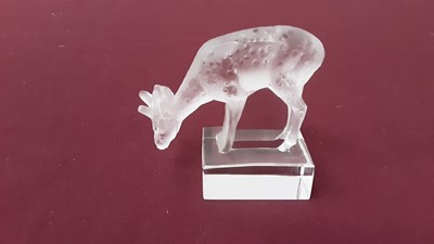 Lot 1125 - Rene Lalique glass paperweight in the form a deer, signed R Lalique, 8.5cm high