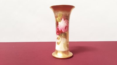 Lot 1133 - Royal Worcester vase with hand painted rose decoration, signed K Blake, 21.5cm high