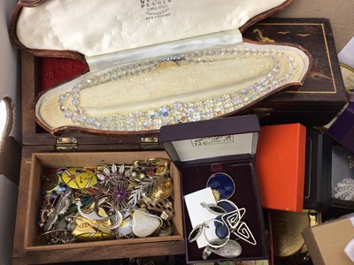 Lot 135 - Quantity of costume jewellery including novelty brooches, beads, compacts, jewellery boxes and bijouterie