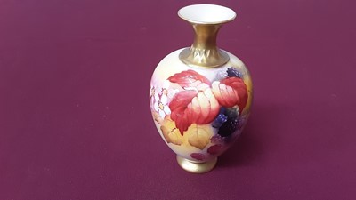 Lot 1136 - Royal Worcester vase with hand painted berry and leaf decoration, signed K Blake, 13cm high