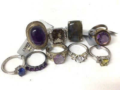 Lot 136 - Group of silver gem set rings, mostly boxed and other silver and white metal jewellery
