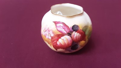 Lot 1138 - Royal Worcester vase with hand painted berry and leaf decoration, signed K Blake, 6.5cm high