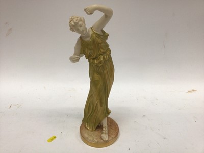 Lot 1141 - Royal Worcester figure of a dancing Maiden, modelled by James Hadley, date mark for 1902, shape no 1827, 34cm wide