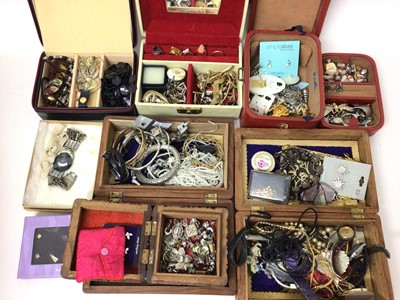 Lot 150 - Quantity of vintage costume jewellery, wristwatches and bijouterie within various jewellery boxes