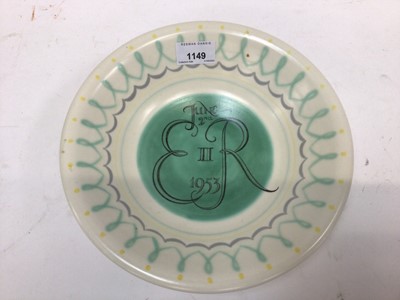 Lot 1149 - Poole pottery Festival of Britain plate 1951, 26cm diameter, together with a Poole pottery limited edition Coronation dish 1953, designed by Alfred Read and painted by G Haskins, no 3 of 25, 24.5cm...