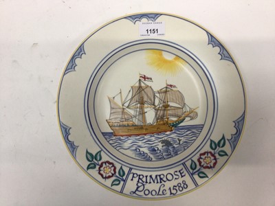 Lot 1151 - Poole pottery Primrose dish 1956, ship drawn by Arthur Bradbury and painted by Nellie Blackmore, 27cm diameter