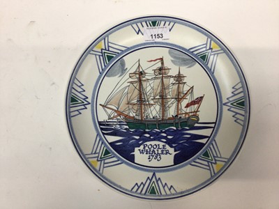 Lot 1153 - Poole pottery dish 1975 - Poole Whaler 1783, ship drawn by Arthur Bradbury and painted by Karen Hickisson, 25.5cm diameter