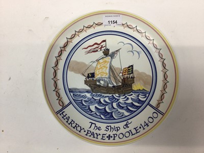 Lot 1154 - Poole pottery dish 1975 - The Ship of Harry Paye 1400, ship drawn by Arthur Bradbury and painted by Karen Hickisson, 25.5cm diameter