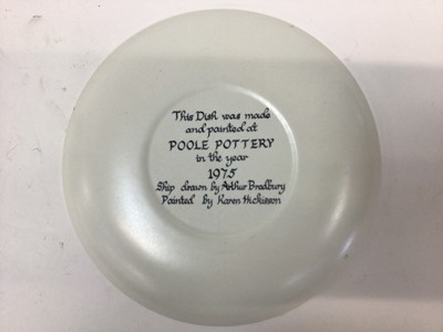 Lot 1154 - Poole pottery dish 1975 - The Ship of Harry Paye 1400, ship drawn by Arthur Bradbury and painted by Karen Hickisson, 25.5cm diameter