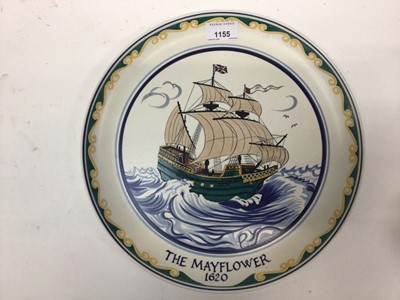 Lot 1155 - Poole pottery dish 1977 - The Mayflower 1620, ship drawn by A S Morris and painted by Susan Pottinger, 32cm diameter