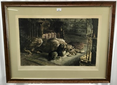 Lot 263 - Herbert Dicksee, late Victorian hand coloured etching - Fire Worshipers, published 1899, 49cm x 71cm, in glazed frame