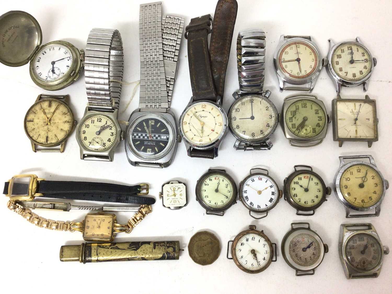 Lot 152 - Group of vintage wristwatches including three in silver cases