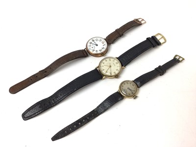 Lot 153 - Three vintage 9ct gold cased wristwatches, all on leather straps
