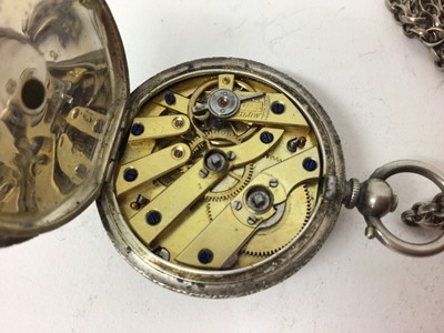 Lot 155 - Four Victorian and later silver cased pocket watches and one silver cased fob watch on silver chain