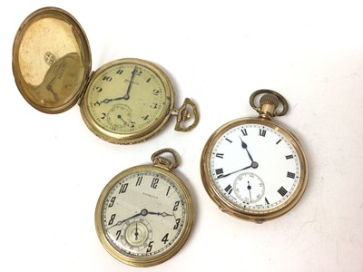 Lot 157 - Three gold plated pocket watches including one full hunter