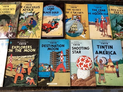 Lot 1777 - Box of The adventures of Tintin by Herge books. 25 in total