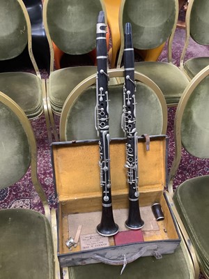 Lot 2242 - Antique French clarinet in case and another Belgium clarinet by E Albert