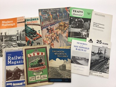 Lot 1419 - Railway - A box  of 1940s and 1950s Railway books, maps, and guides including booklets by Ian Allan, British Railways magazine 1953 Coronation number, Trains illustrationed, folding map of GWR sy...