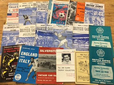 Lot 1434 - Sporting programs and ephemera including 1966 World Cup official souvenir program, various althetics programs, Commonwealth games etc.