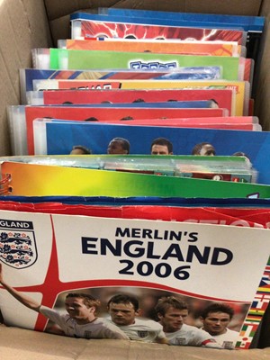 Lot 1439 - Box of mostly Football albums including Merlin, Panina, collectors cards etc.