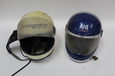 Lot 2049 - Two vintage motorcycle helmets, together with motorcycle gloves, Honda ties, and other related clothes and accessories (1 box)