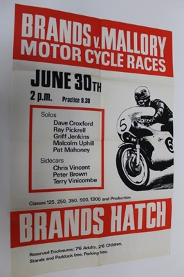 Lot 2005 - Original Brands V. Mallory motorcycle races unframed poster, 75 x 50.5cm