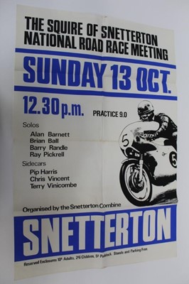 Lot 2001 - Original The Squire of Snetterton National Road Race Meeting motorcycle races unframed poster, 75 x 50.5cm