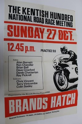 Lot 1999 - Original The Kentish Hundred National Road Race meeting motorcycle races unframed poster, 75 x 50.5cm