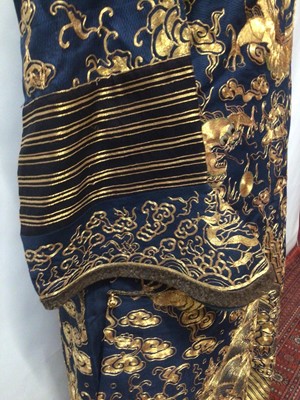 Lot 2050 - Chinese 1920s Dragon robe with horse hoof sleeves, metallic thread embroidery and metal button fastenings. Summer weight.