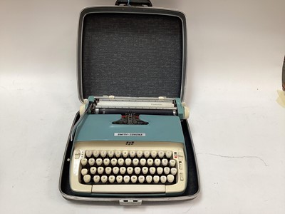 Lot 2474 - Oak cased barometer together with a Smith-Corona Galaxie typewriter