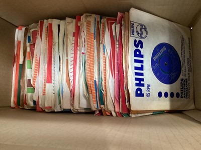 Lot 2209 - Two boxes of records, a box of singles and a box of tapes and CDs