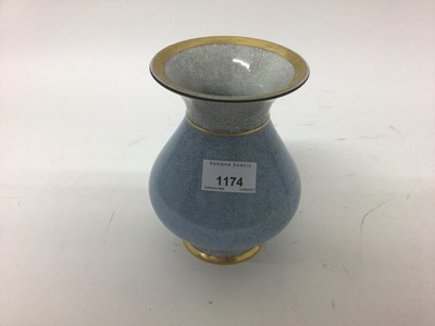 Lot 1174 - Royal Copenhagen porcelain crackle glazed vase with wide neck on grey and pale blue ground, 16cm high