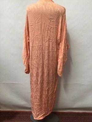 Lot 2114 - Japanese handmade pink silk kimono embroidered with wisteria flowers in satin stitch.  Plus a 1930's pink kimono.