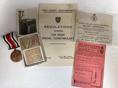 Lot 715 - Elizabeth II Special Constabulary Long Service medal named to Vera Irwin, in box of issue together with photograph of Vera and Women's Land Army release certificate dated 1946.