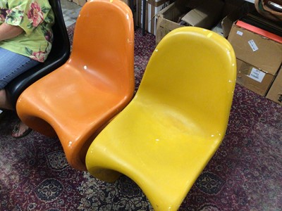 Lot 2648 - Set of three Max Stacker style moulded fibreglass chairs and another similar in plastic