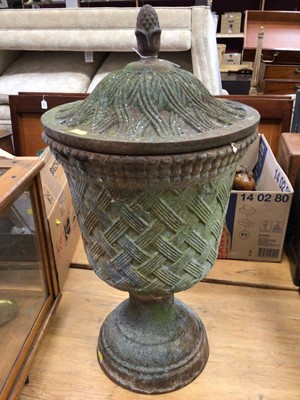 Lot 2472 - Cast iron lattice finish urn and cover