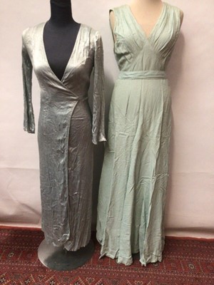 Lot 2117 - 1940s evening dress with belt and bow plus a blue wrap over robe.