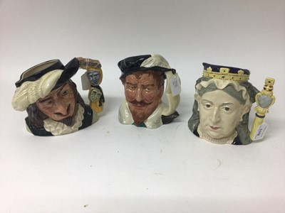 Lot 1179 - Three Royal Doulton special edition character jugs - Queen Victoria D6788, Sir Francis Drake D6805 and Scaramouche D6774