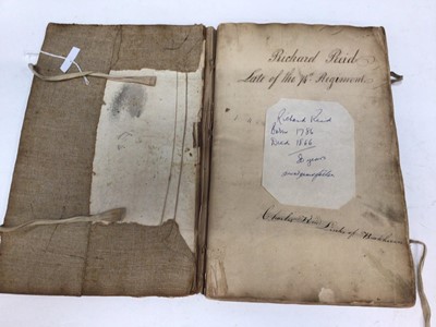 Lot 720 - Interesting Georgian canvas covered hand drawn book of mathmatical formula and tables, named inside to Richard Reid, late of the 14th Regiment.