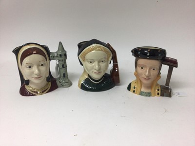 Lot 1181 - Set of seven Royal Doulton character jugs - Henry VIII D6642, Jane Seymour D6646, Anne of Cleves D6653, Catherine of Aragon D6643, Anne Boleyn D6644, Catherine Parr D6664 and Catherine Howard D6645