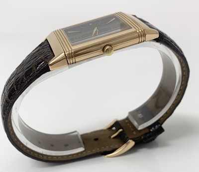 Lot 189 - Jaeger le-Coultre 18ct gold Reverso wristwatch with brown crocodile strap