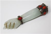 Lot 927 - Antique Chinese jade, white metal and coral...