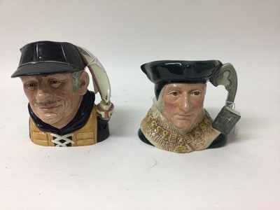 Lot 1188 - Six Royal Doulton character jugs - Sir Thomas More D6792, Yachtsman D6626, The Poacher D6429, Dick Turpin D6528, Gone Away D6531 and Long John Silver D6335