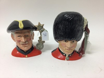 Lot 1189 - Six Royal Doulton character jugs - The Lord Mayor Of London D6864, The Guardsman D6755, Chelsea Pensioner D6817, The Fireman D6697, The London 'Bobby' D6744 and Guy Fawkes D6861