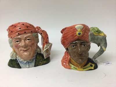 Lot 1192 - Six Royal Doulton character jugs - The Elephant Trainer D6841, The Fortune Teller D6874, Night Watchman D6569, Old Salt D6551, Beefeater D6206 and Old Charley D5420