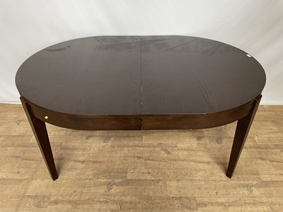 Lot 138 - Contemporary extending dining table with D-ends and extra leaf, together with six upholstered dining chairs